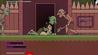 In the third stage of the Hentai game, a female character is captured and forced to engage in sexual acts with multiple horny goblins, resulting in her being penetrated and covered in cum