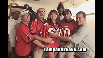 Champa Bay'S Wild Group Sex And Bukkake Party With A Busty Brunette Milf!