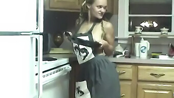 A Young American Blonde Explores Her Sexuality With Kitchen Utensils On A Counter