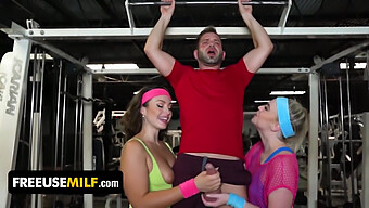 A Fortunate Man Has Sex With Two Curvy Milfs In Yoga Pants In His Freeuse Gym