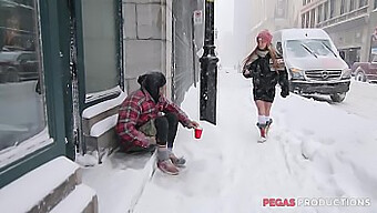 Quebecois Hobo Gets Fucked By A Busty Blonde