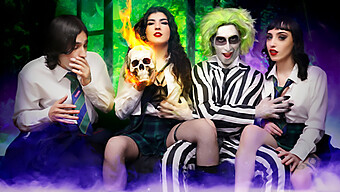 A Playful Xxx Parody With Beetlejuice-Inspired Costumes And Encouragement