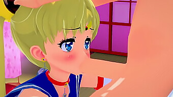 Sailor Moon'un açık 3D anime hentai'deki yoğun blowjob'u